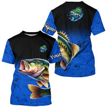Load image into Gallery viewer, Largemouth Bass Fishing Custom blue black long sleeve performance Fishing Shirt, Bass fishing jerseys NQS5070
