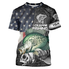 Load image into Gallery viewer, Crappie fishing American flag patriot Customize name Performance Long Sleeve fishing shirts for men NQS2435
