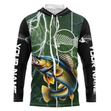 Load image into Gallery viewer, Walleye Fishing Custom Long sleeve Fishing Shirts, Walleye green lightning reaper Fishing jerseys NQS4016