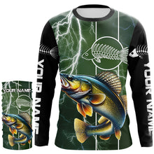 Load image into Gallery viewer, Walleye Fishing Custom Long sleeve Fishing Shirts, Walleye green lightning reaper Fishing jerseys NQS4016