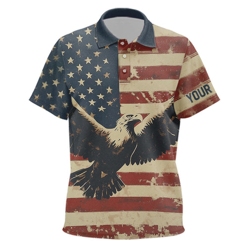 Personalized Vintage Eagle American flag Golf Polo Shirt For Kid Custom Patriotic Kid Golf shirt NQS9632