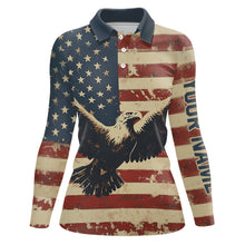 Load image into Gallery viewer, Personalized Vintage Eagle American flag Golf Polo Shirts For Women Custom Patriotic Ladies Golf shirt NQS9632