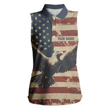 Load image into Gallery viewer, Personalized Vintage Eagle American flag Golf Sleeveless Polo Shirt Custom Patriotic Ladies Golf shirt NQS9632