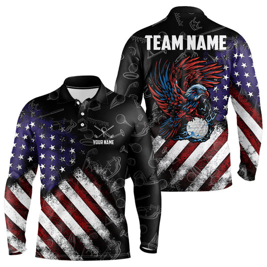 Retro American Flag Eagle Golf Polo Shirt for Men Custom Patriotic Golf Team Jersey best golf gifts NQS9633