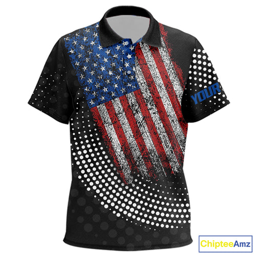 Personalized golf polo shirts for Kid Vintage American Flag Custom black patriotic golf tops for Kid NQS9835