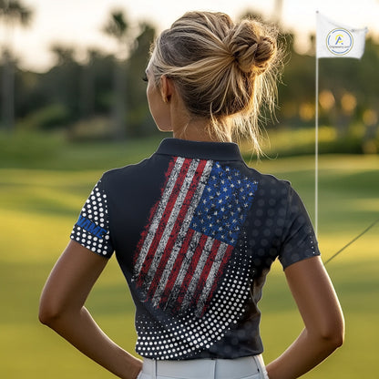 Personalized golf polo shirts for Women Vintage American Flag Custom patriotic golf tops for ladies NQS9835