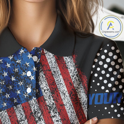Personalized golf polo shirts for Women Vintage American Flag Custom patriotic golf tops for ladies NQS9835
