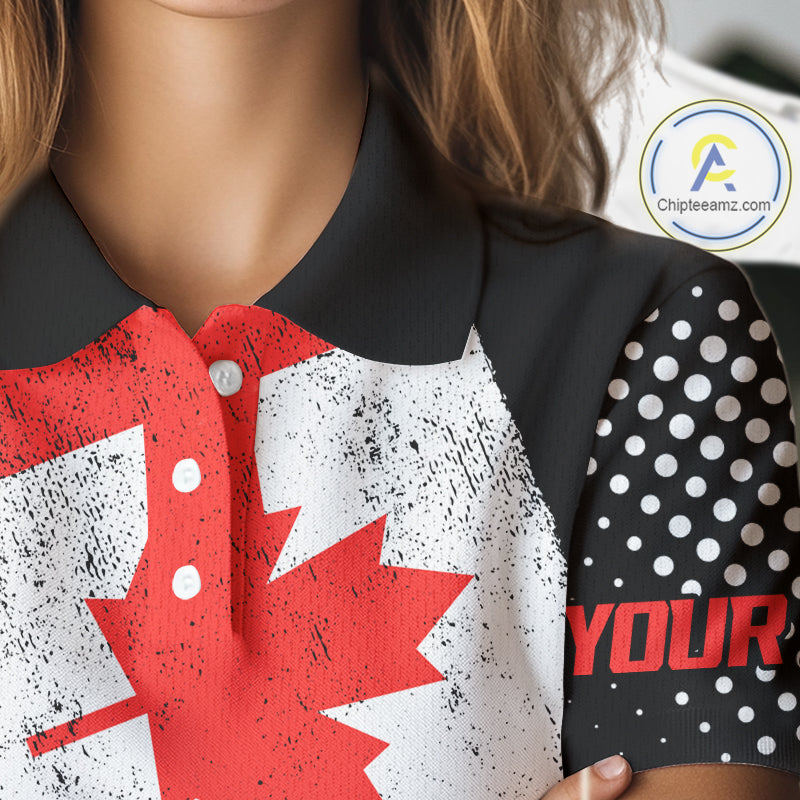 Personalized golf polo shirts for Women Vintage Canadian Flag Custom patriotic golf tops for ladies NQS9836