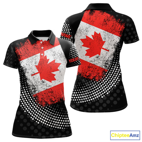 Personalized golf polo shirts for Women Vintage Canadian Flag Custom patriotic golf tops for ladies NQS9836