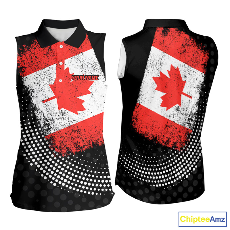 Personalized golf sleeveless polo shirts Vintage Canadian Flag Custom patriotic golf tops for ladies NQS9836