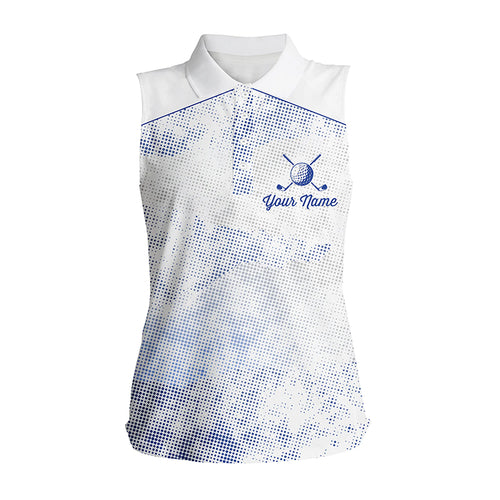 Women sleeveless polo shirt custom name white golf shirt, sleeveless golf tops for ladies NQS5659