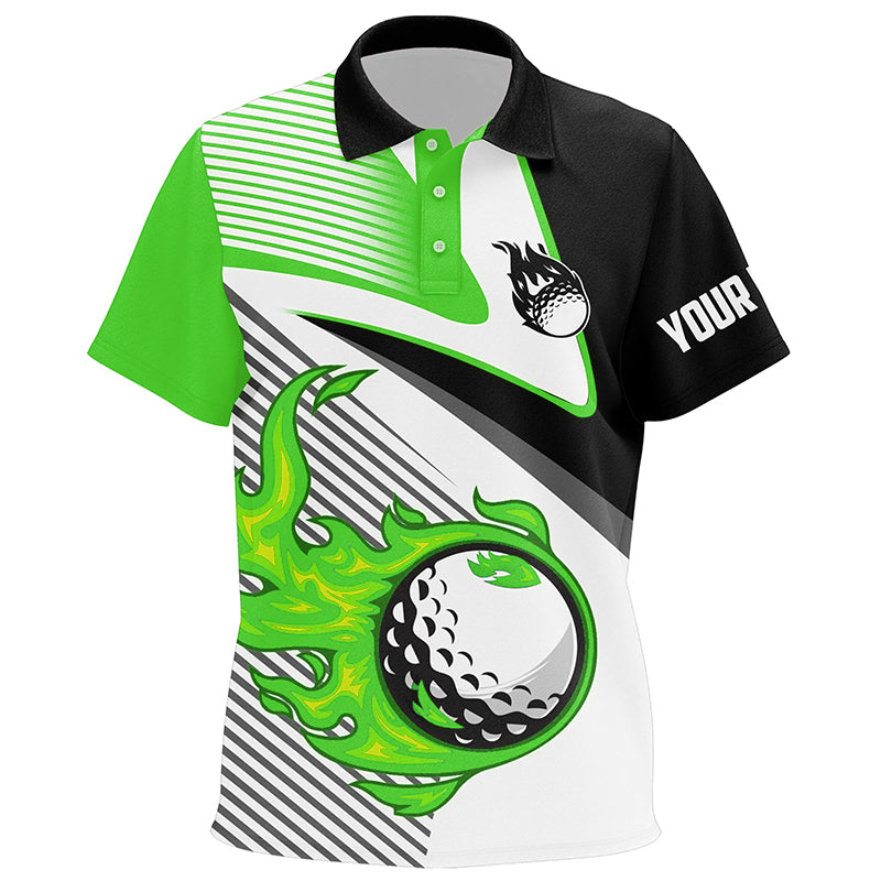 Kid golf polo shirts custom flame golf ball fire golf apparel for ladies, unique golf gifts | Green NQS7984