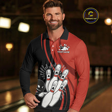Load image into Gallery viewer, Funny Bowling ball and pins Black and Red Bowling Team Shirts For Men Custom Retro Bowling Jerseys NQS10225