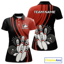 Load image into Gallery viewer, Funny Bowling ball and pins Black and Red Bowling Team Shirts For Women Custom Retro Bowling Jerseys NQS10225