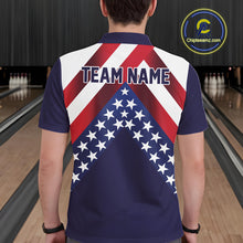 Load image into Gallery viewer, Red, White &amp; Blue American Flag Mens Bowling Polo, 1/4 Zip Shirt Custom Patriotic Team Bowling Jersey NQS10226