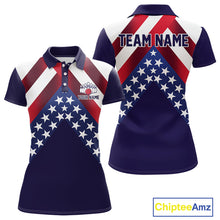 Load image into Gallery viewer, Red, White &amp; Blue American Flag Women Bowling Shirts Custom Patriotic Team Bowling Jersey NQS10226