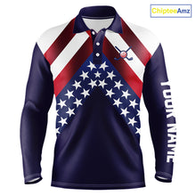Load image into Gallery viewer, Red, White and Blue American Flag golf polo shirts for men Custom Patriotic mens golf outfit NQS10227