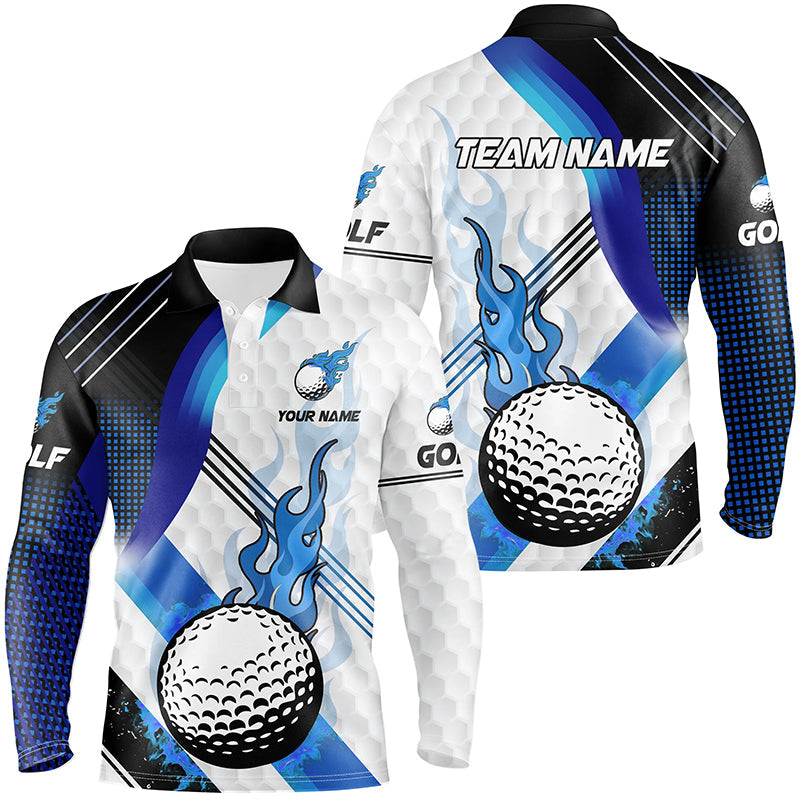 Blue Flame white Golf ball pattern Mens Golf Polo Shirts Custom Golf Tops for men, best golf gifts NQS8197