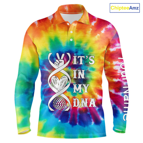Mens golf polo shirts colorful tie dye pattern custom It's in my DNA peace love golf top for mens NQS10391