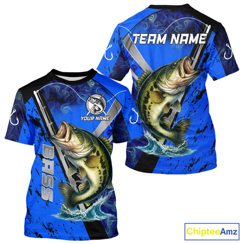 Blue Camo Bass fishing custom Largemouth Bass sun protection long sleeve fishing shirts for Team NQS10816