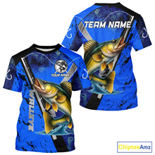 Load image into Gallery viewer, Blue Camo Walleye fishing custom Walleye sun protection long sleeve fishing shirts for Team NQS10817