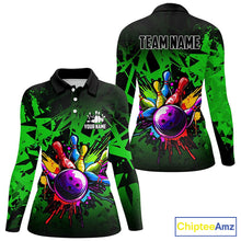 Load image into Gallery viewer, Colorful bowling jersey Polo, 1/4 Zip Shirt for Women Custom Bowling Team shirts for bowler| Green NQS8881