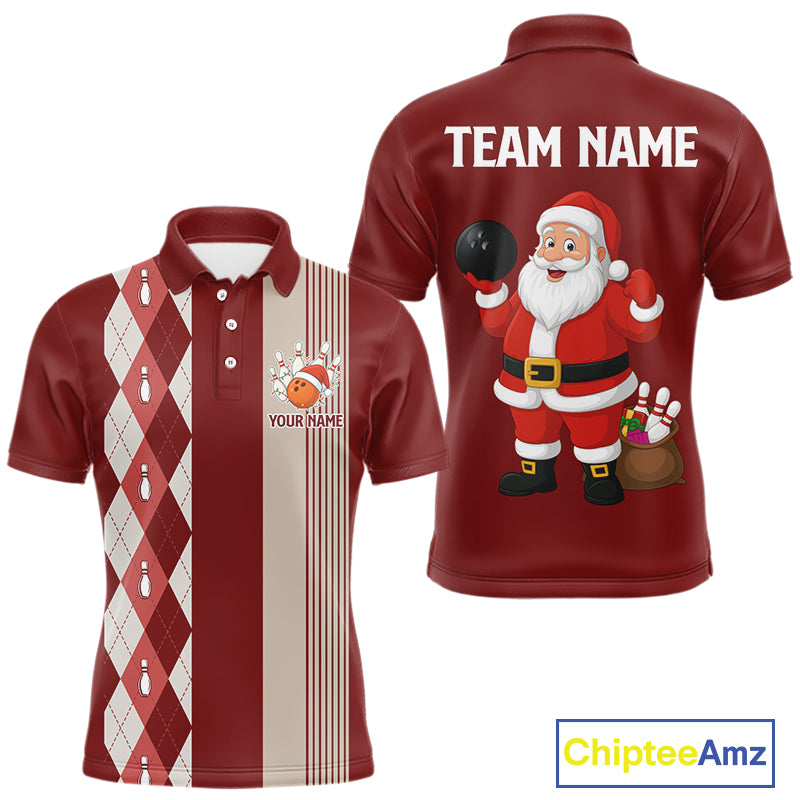 Retro Red argyle pattern Christmas Santa Bowling shirts For Men custom bowling team jerseys Outfits NQS10994