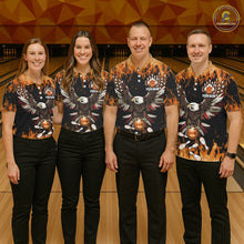 Load image into Gallery viewer, Orange flame Mens bowling shirts Custom American flag Eagle Team bowling shirts, gift for bowlers NQS11189