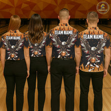 Load image into Gallery viewer, Orange flame Mens bowling shirts Custom American flag Eagle Team bowling shirts, gift for bowlers NQS11189