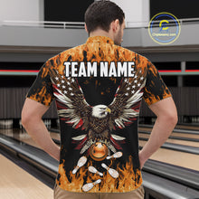 Load image into Gallery viewer, Orange flame Mens bowling shirts Custom American flag Eagle Team bowling shirts, gift for bowlers NQS11189