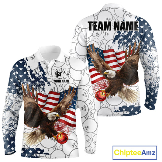 Red, White, Blue American Flag Eagle Men Bowling Shirts Custom Patriotic Camo Bowling Team Jersey NQS11192