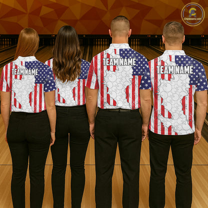 Personalized Red, White and Blue American Flag Bowling Team Shirts For Men, Patriotic Bowling Gifts NQS11197