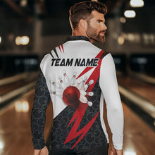 Load image into Gallery viewer, Black and White Bowling Polo, Quarter Zip Shirt for Men Custom Lightning Team bowling jerseys | Red NQS9324