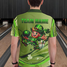 Load image into Gallery viewer, Green shamrock Lucky Men Bowling Polo, Quarter Zip Shirts Custom St Patrick Day Team bowling Shirts NQS9328