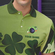 Load image into Gallery viewer, Green shamrock Lucky Men Bowling Polo, Quarter Zip Shirts Custom St Patrick Day Team bowling Shirts NQS9328