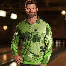 Load image into Gallery viewer, Green shamrock Lucky Men Bowling Polo, Quarter Zip Shirts Custom St Patrick Day Team bowling Shirts NQS9328