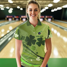 Load image into Gallery viewer, Green shamrock Lucky Women Bowling Polo, Quarter Zip Shirts Custom St Patrick Day Team bowling Shirts NQS9328