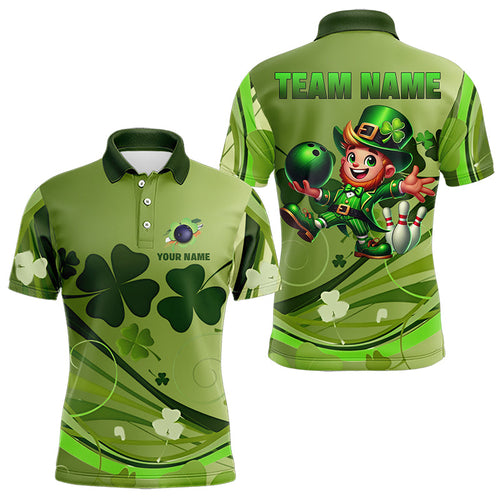 Green shamrock Lucky Men Bowling Polo, Quarter Zip Shirts Custom St Patrick Day Team bowling Shirts NQS9328