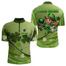 Load image into Gallery viewer, Green shamrock Lucky Men Bowling Polo, Quarter Zip Shirts Custom St Patrick Day Team bowling Shirts NQS9328