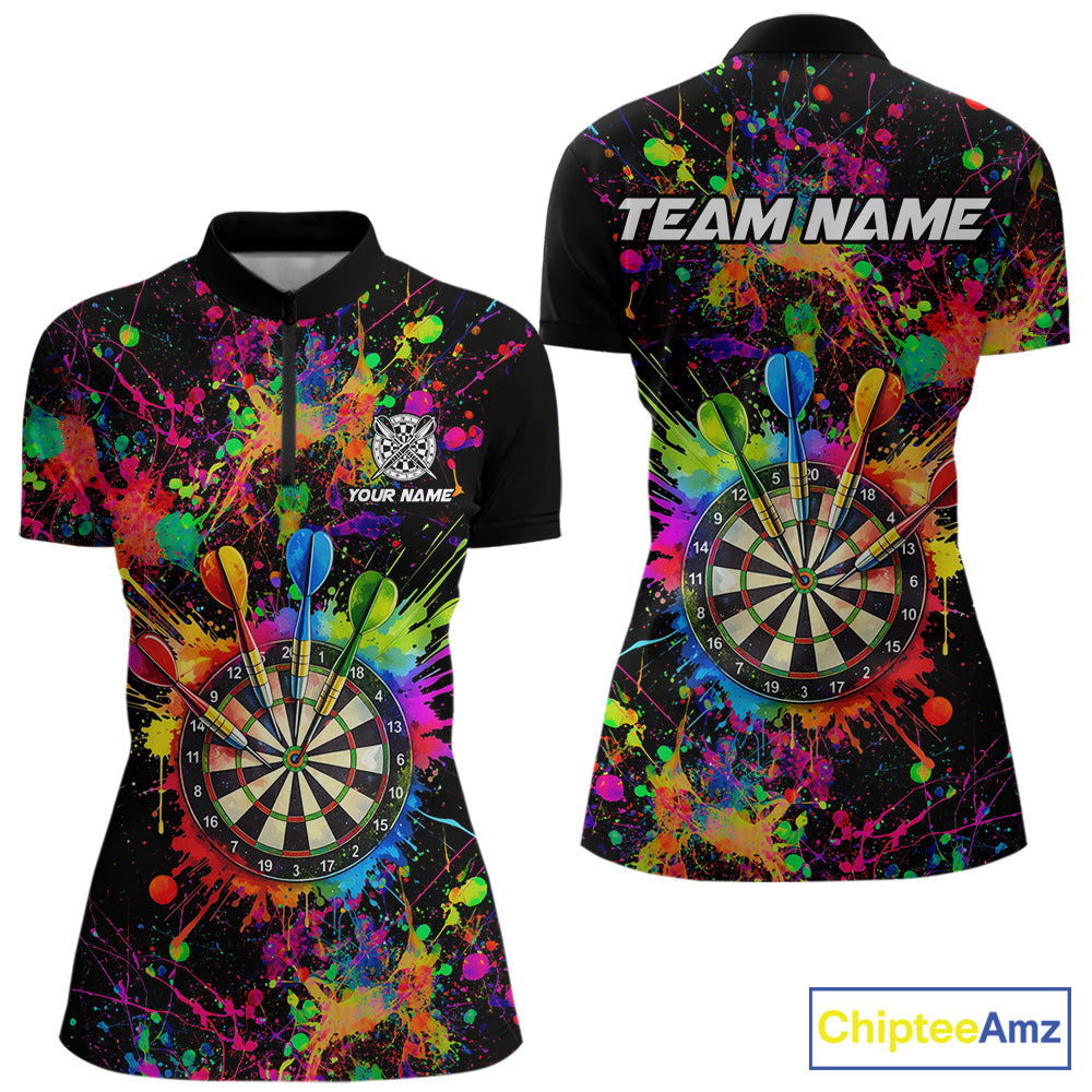 Colorful watercolor Dartboard Shirt for Women Custom Dart jerseys for team, dart league shirts NQS11397