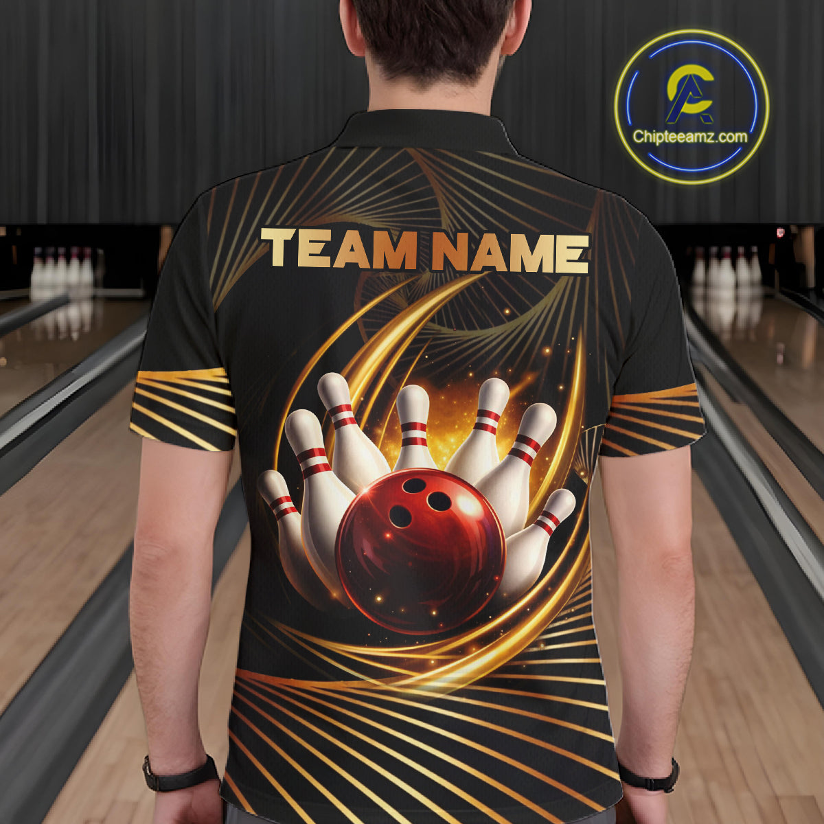 Custom Black and Gold Bowling Polo, Quarter Zip Shirts for Men, Team Bowling League Jerseys NQS11599