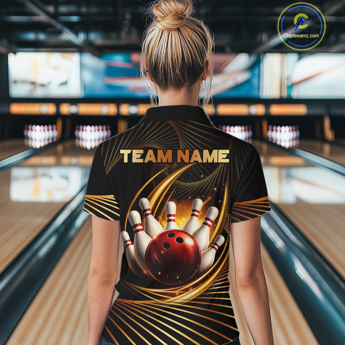 Custom Black and Gold Bowling Polo, Quarter Zip Shirts for Women, Team Bowling League Jerseys NQS11599