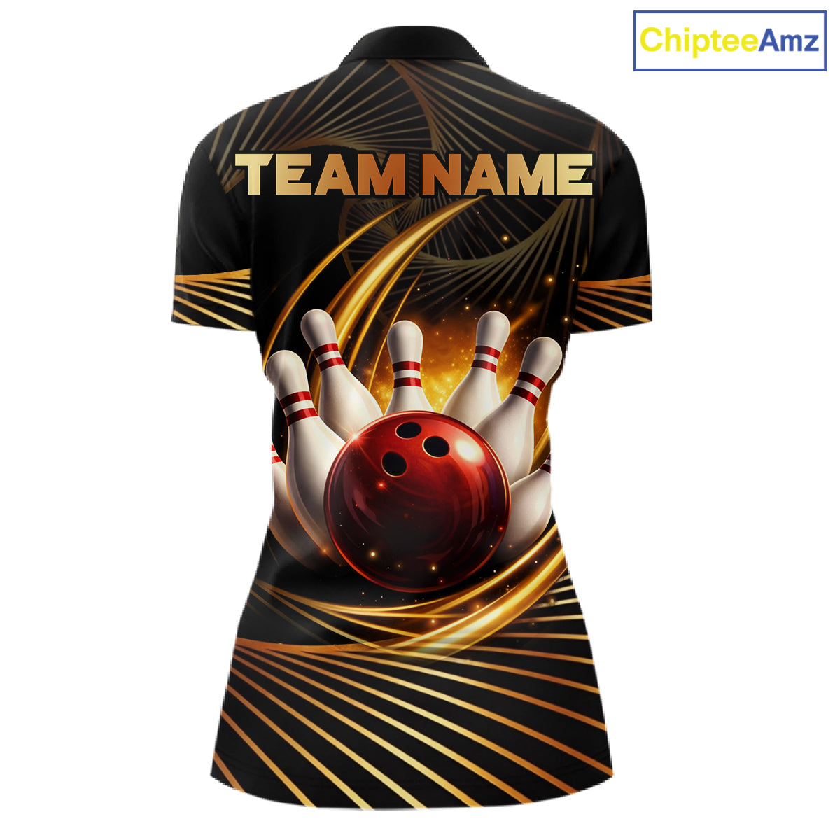 Custom Black and Gold Bowling Polo, Quarter Zip Shirts for Women, Team Bowling League Jerseys NQS11599