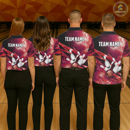 Red Storm Lightning Thunder Bowling Polo, Quarter Zip Shirt For Women Custom Bowling Team Jersey NQS11718