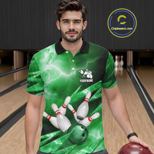Load image into Gallery viewer, Green Storm Lightning Thunder Bowling Polo, Quarter Zip Shirt For Men Custom Bowling Team Jersey NQS11719