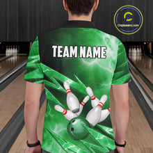 Load image into Gallery viewer, Green Storm Lightning Thunder Bowling Polo, Quarter Zip Shirt For Men Custom Bowling Team Jersey NQS11719