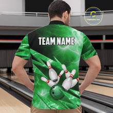 Load image into Gallery viewer, Green Storm Lightning Thunder Bowling Polo, Quarter Zip Shirt For Men Custom Bowling Team Jersey NQS11719