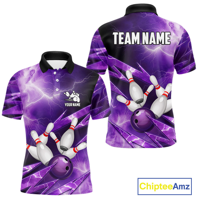 Purple Storm Lightning Thunder Bowling Polo, Quarter Zip Shirt For Men Custom Bowling Team Jersey NQS11720