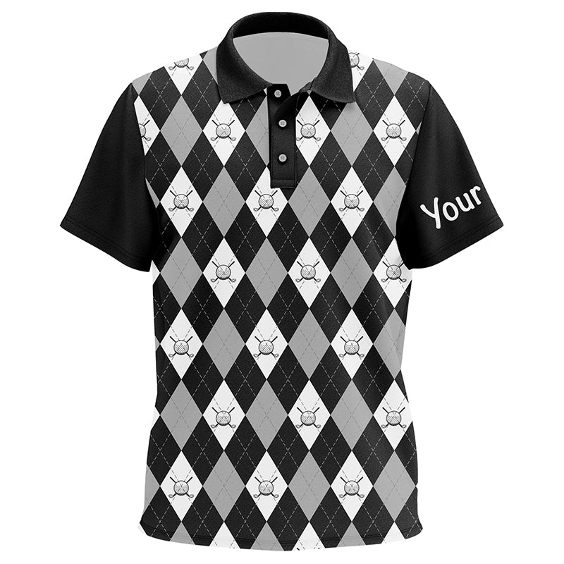 Black argyle plaid pattern Kid golf polo shirts custom golf attire for Kid, Kids golf apparel NQS7422