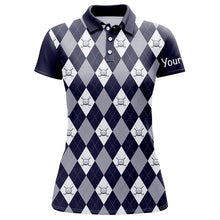 Load image into Gallery viewer, Navy blue argyle plaid pattern Womens golf polos shirts custom golf shirts for women, ladies golf polo NQS7423